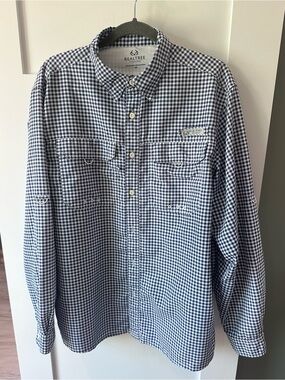 Realtree Fishing Shirt Mens XL/XG Blue White Gingham Button Up Long Sleeve